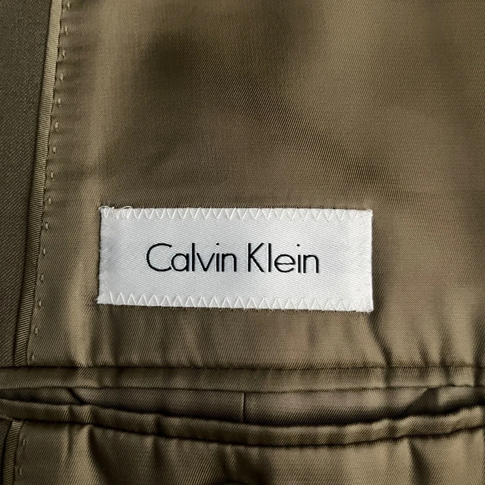 Calvin Klein Suit Mens 46L 40W Tan Solid Wool 2 Button Notch Lapel‎ Modern